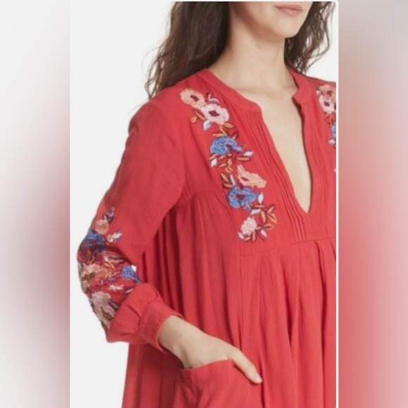 Free People Mia Embroidered Mini Dress, Red, Size XS - Picture 6 of 6